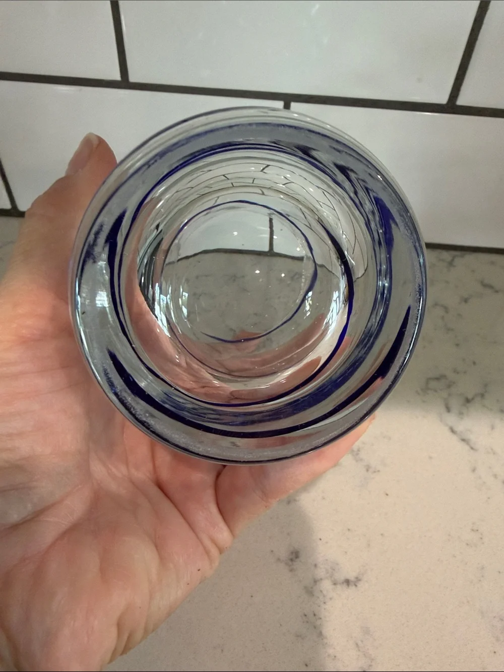 Retired Pier 1 Swirline Cobalt Blue Double Old Fashioned Glass
